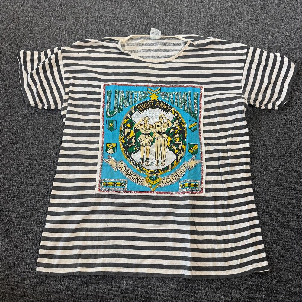 Vintage Y2k Striped Sequin Mcbling United Sweet Army Graphic Tee Fits Large